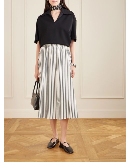 Maria McManus White Striped Organic Cotton-Poplin Midi Skirt