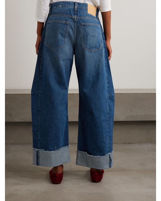 B Sides Blue Relaxed Lasso Frayed Mid-Rise Barrel-Leg Jeans