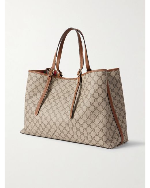 Gucci Natural Gg Emblem Leather-Trimmed Printed Coated-Canvas Tote