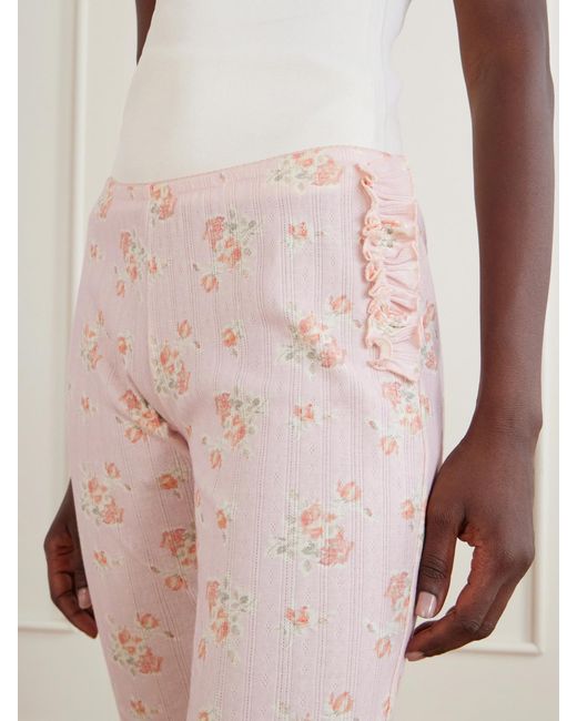 Simone Rocha Pink Ruffled Floral-Print Pointelle-Knit Cotton-Jersey Leggings