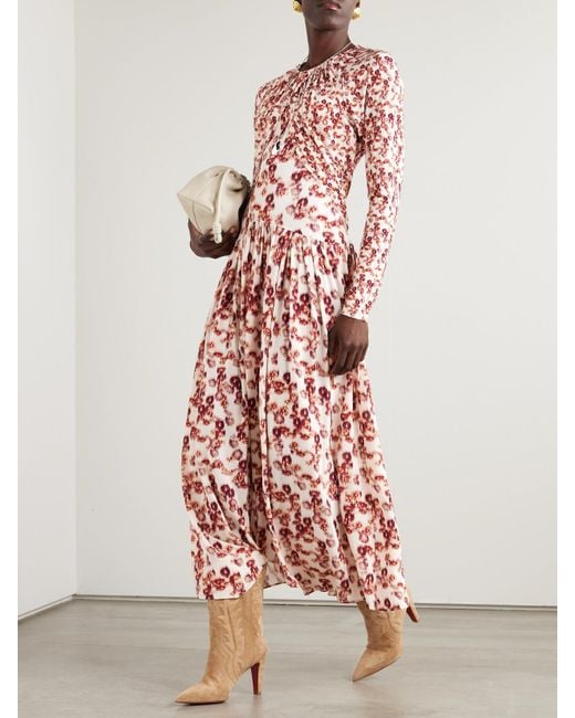 Isabel Marant White Galina Asymmetrisches Maxikleid Aus Bedrucktem Stretch-Jersey Mit Raffungen Und Überschlag