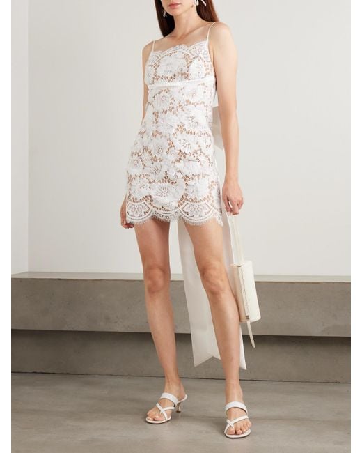 Self-Portrait White Open-Back Satin-Trimmed Lace Mini Dress