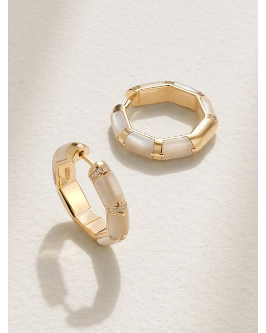 L'Atelier Nawbar Natural Bamboo 18-Karat, Mother-Of-Pearl And Diamond Hoop Earrings