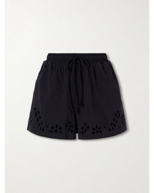 Ulla Johnson Blue Vedi Ruffled Broderie Anglaise Organic Cotton-Jersey Shorts