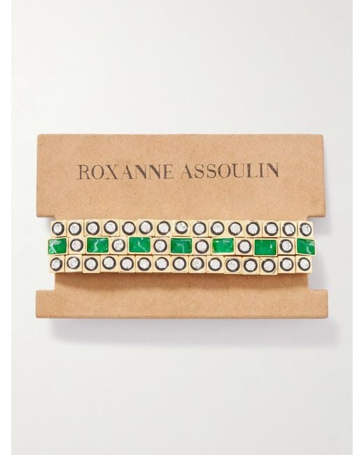 Roxanne Assoulin Metallic The Duchesse Set Aus Drei Goldfarbenen Armbändern Mit Cubic Zirkonia Und Emaille