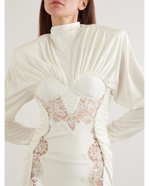 Stella McCartney White Lace-Trimmed Gathered Stretch-Crepe And Cady Mini Dress