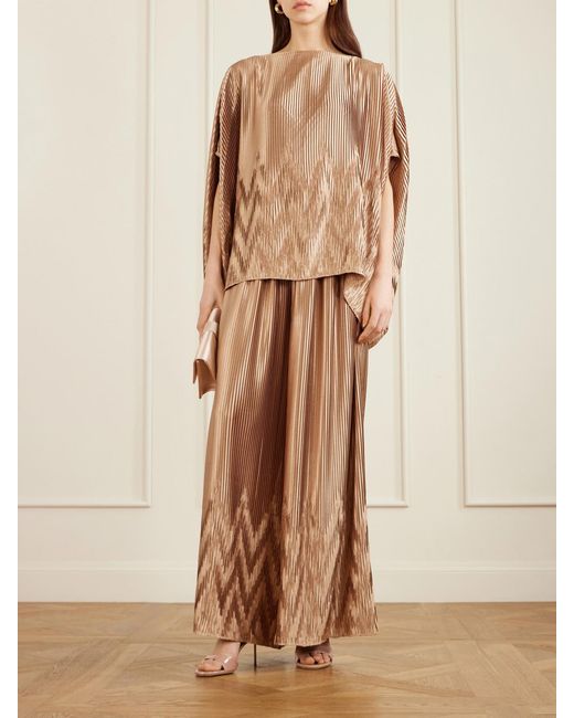 ‎Dima Ayad Natural Metallic Plissé-Satin Wide-Leg Pants