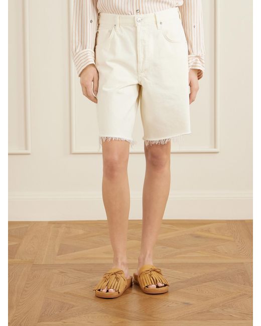 Citizens of Humanity White Ayla Frayed Denim Shorts
