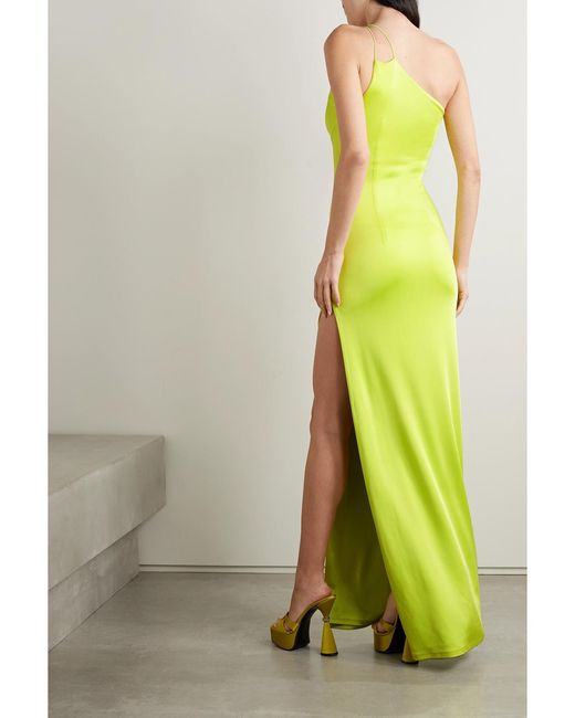 Et Ochs Green Net Sustain One-Shoulder Cutout Stretch-Jersey Gown