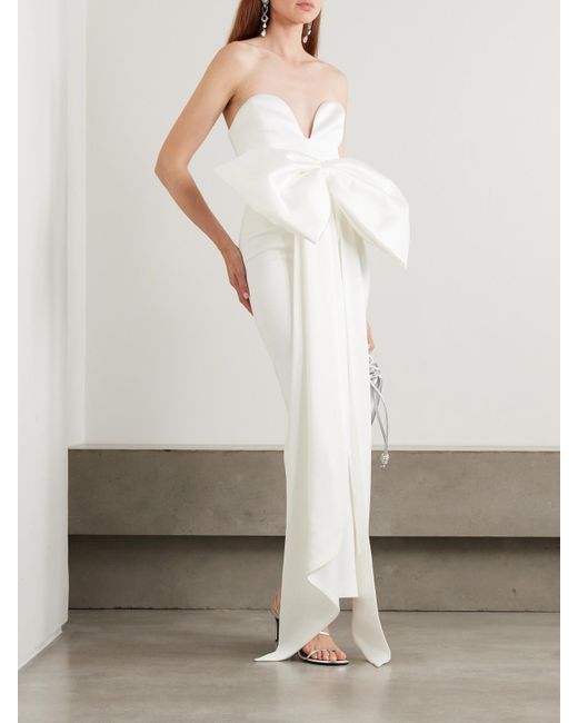 The New Arrivals Ilkyaz Ozel White Peggy Strapless Bow-Detailed Satin Gown