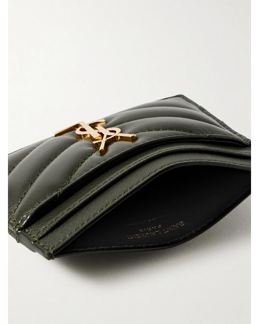 Saint Laurent Green Cassandre Kartenetui Aus Matelassé-Leder