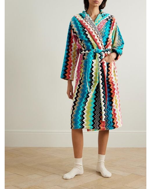 Missoni Blue Giacomo Hooded Striped Cotton-Terry Robe