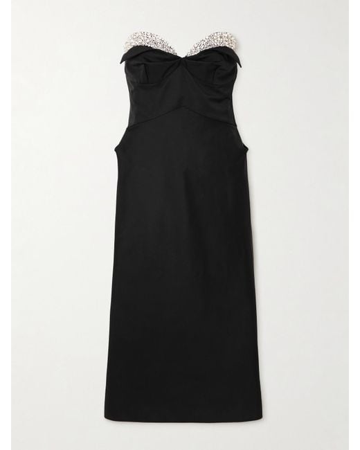 Alexander McQueen Black Trägerloses Midikleid Aus Taft Mit Kristallen