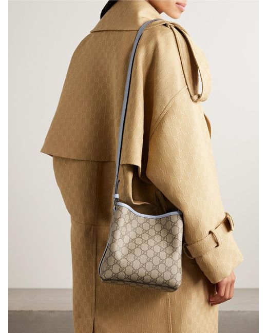 Gucci Natural Gg Emblem Beuteltasche Aus Beschichtetem, Bedrucktem Canvas Mit Lederbesätzen