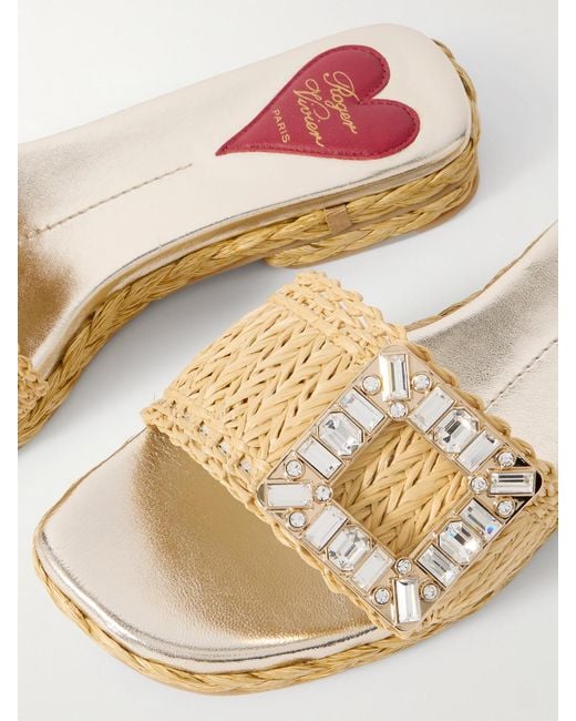 Roger Vivier Natural 25 Crystal-Embellished Raffia Sandals