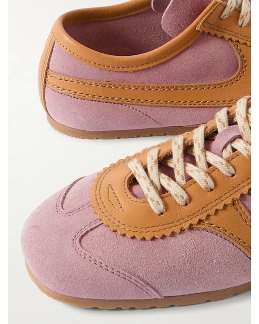 Dries Van Noten Pink Leather-Trimmed Suede Sneakers