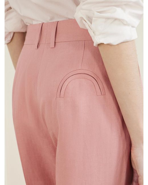 Blazé Milano Pink Sun Fox Pleated Linen Straight-Leg Pants