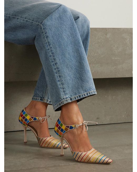 Escarpins En Serge De Soie Imprimée À Finitions En Cuir Estho 105 Manolo Blahnik en coloris White