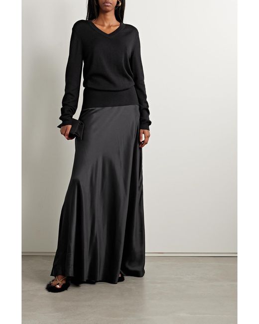 Brandon Maxwell Black The Kerolyn Silk And Cashmere-Blend And Silk-Satin Maxi Dress