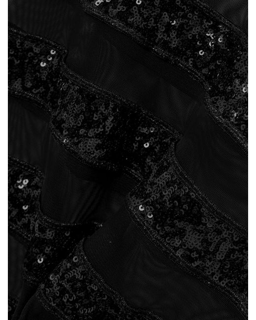 Oseree Black Sequin-Embellished Striped Stretch-Tulle Maxi Dress