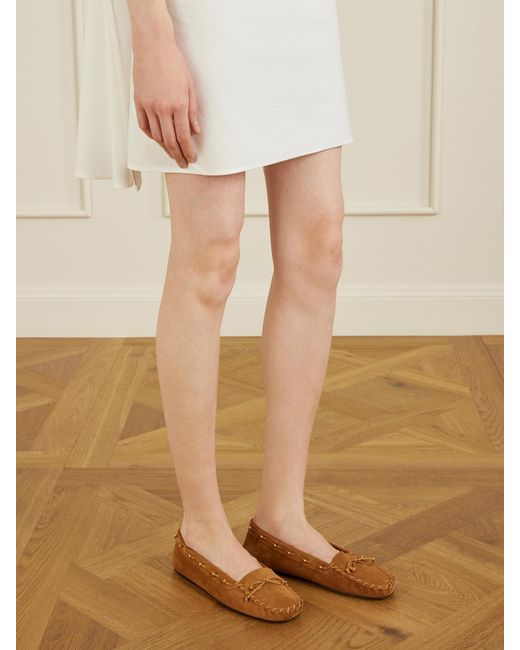 Khaite White Milly Embellished Whipstitched Suede Loafers