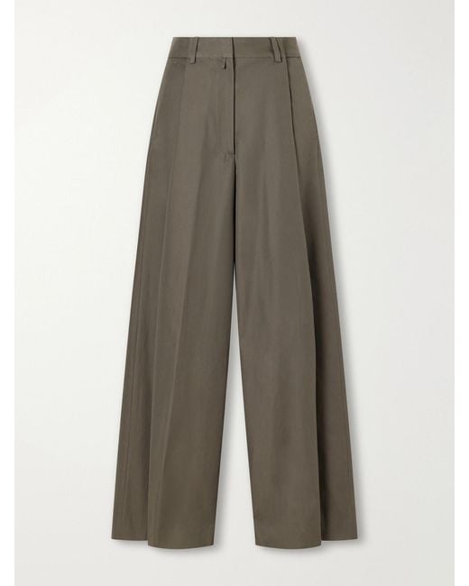 Dries Van Noten Gray Cotton-Twill Wide-Leg Pants