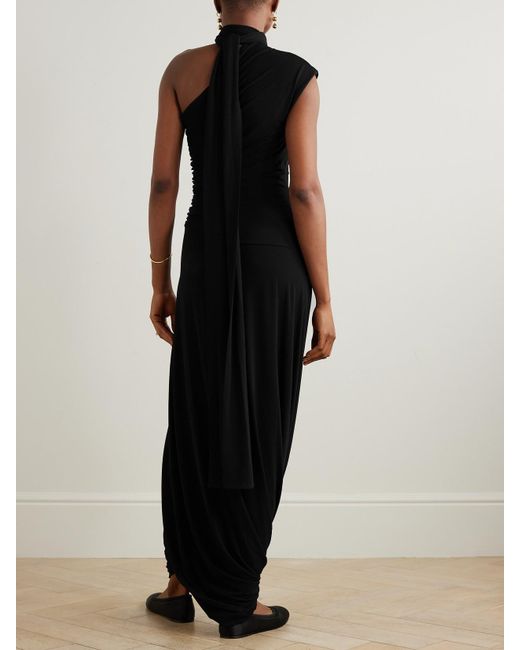 TOVE Black Liv One-Shoulder Ruched Crepe-Jersey Maxi Dress
