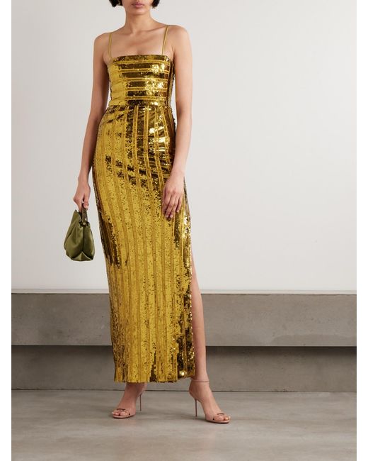 Galvan London Stargaze Striped Sequined Tulle Maxi Dress in Metallic | Lyst