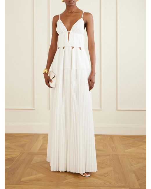 Jonathan Simkhai White Selene Cut-Out Pleated Poplin Maxi Dress