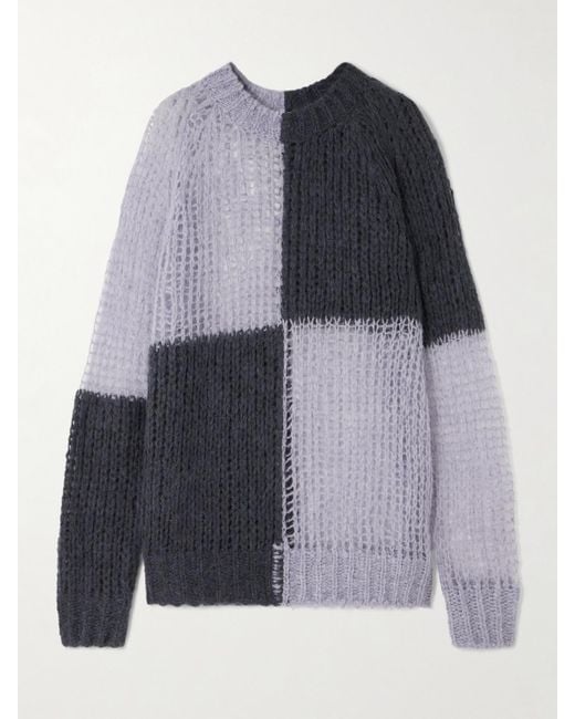 Acne Blue Oversized Two-Tone Open-Knit Sweater