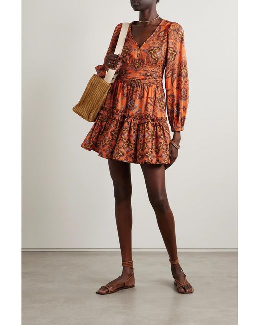 Cara Cara Orange Harper Tiered Printed Cotton-Voile Mini Dress