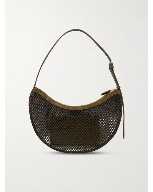 Alaïa Gray Demi Lune Suede-Trimmed Mesh Shoulder Bag