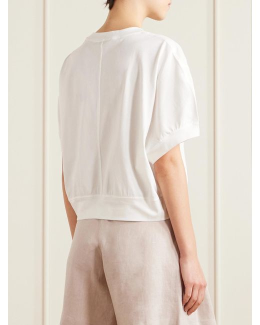 Brunello Cucinelli White Bead-Embellished Cotton-Jersey T-Shirt