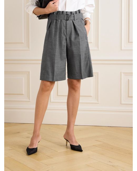 Brunello Cucinelli Gray Belted Cotton And Wool-Blend Twill Shorts