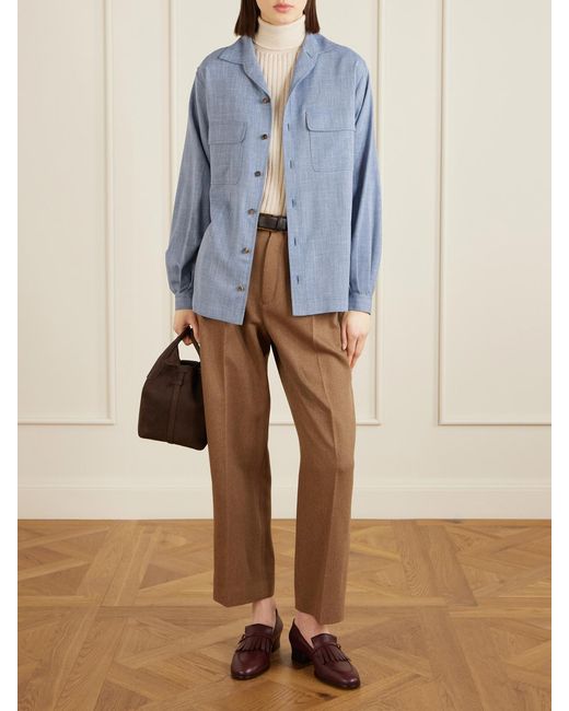 Loro Piana Blue Ida Wool, Silk And Linen-Blend Shirt