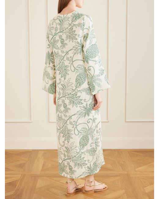 Lemlem White Theodora Printed Linen Maxi Dress