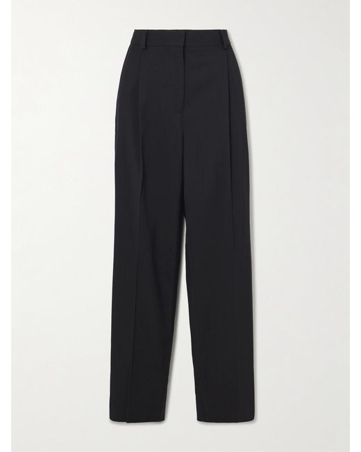 Totême Blue Pleated Twill Straight-Leg Pants