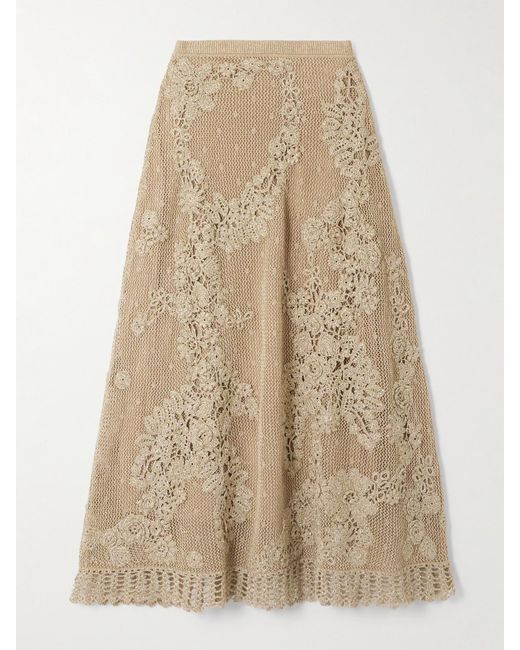 Jupe Longue En Mailles Crochetées Métallisées Aria Ulla Johnson en coloris Natural