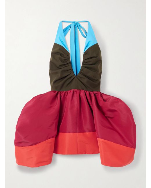 Christopher John Rogers Red Neckholder-Oberteil Aus Twill Aus Einer Seiden-Baumwollmischung