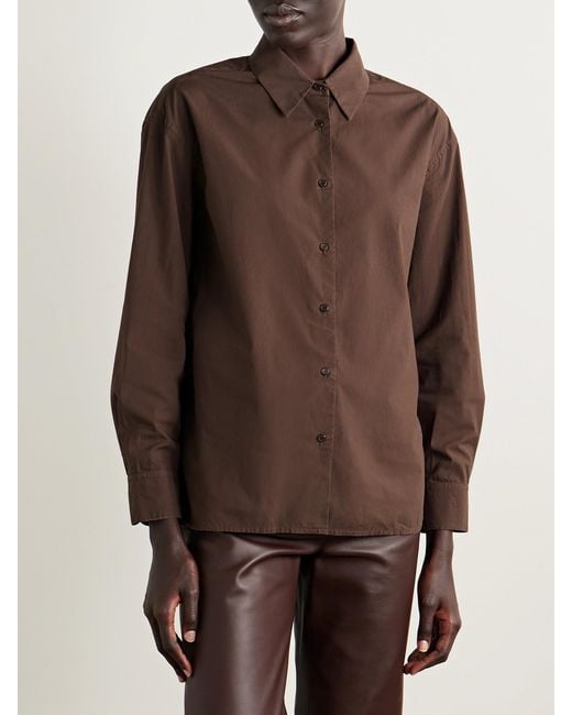 Nili Lotan Brown Amante Cotton-Poplin Shirt
