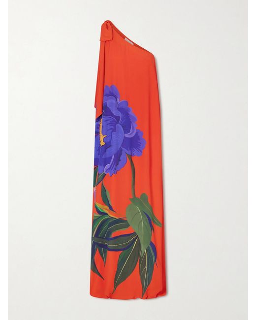 Borgo De Nor Red Lani Floral-Print Satin-Crepe Maxi Dress