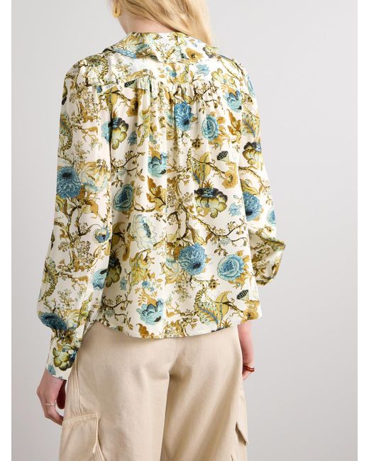 Ulla Johnson Metallic Vernon Ruffled Floral-Print Silk Crepe De Chine Blouse