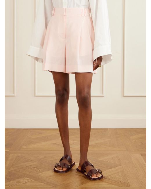 Another Tomorrow Pink Pleated Linen Shorts