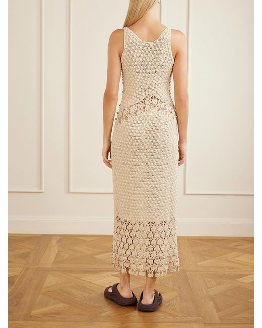Rabanne Natural Embellished Crocheted Cotton Midi Dress