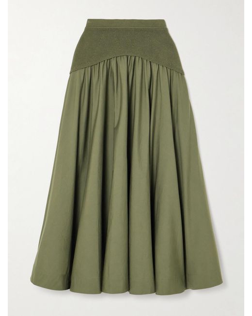 Jonathan Simkhai Ovie Pleated Ribbed Knit Trimmed Cotton Poplin Midi 