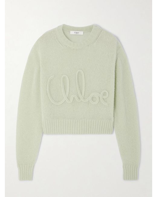Chloé Green Pullover Aus Einer Mischung Aus Alpakawolle Und Seide Mit Stickerei