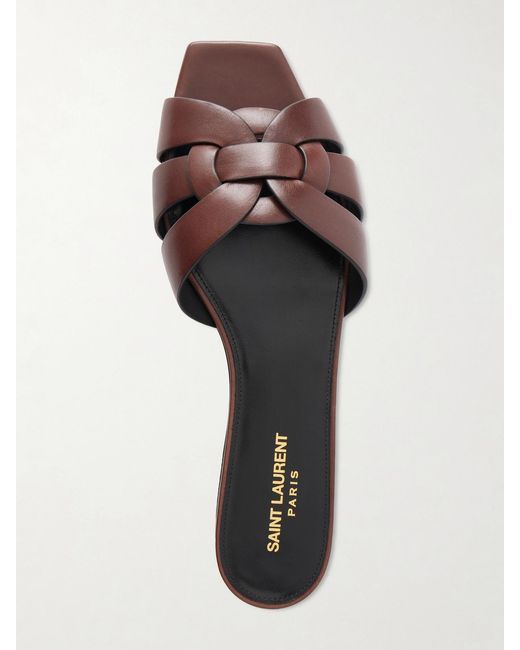 Saint Laurent Brown Tribute Leather Slides