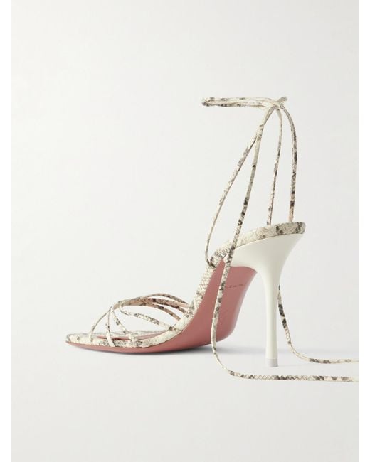 AMINA MUADDI Natural Lori Lace-Up Snake-Effect Leather Sandals