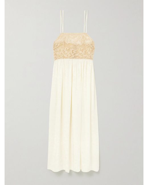 Bode White Trousseau Lace And Silk-Jacquard Maxi Dress