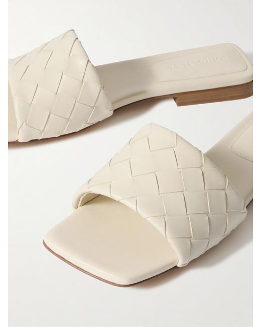 Bottega Veneta White Riva Intrecciato Leather Slides